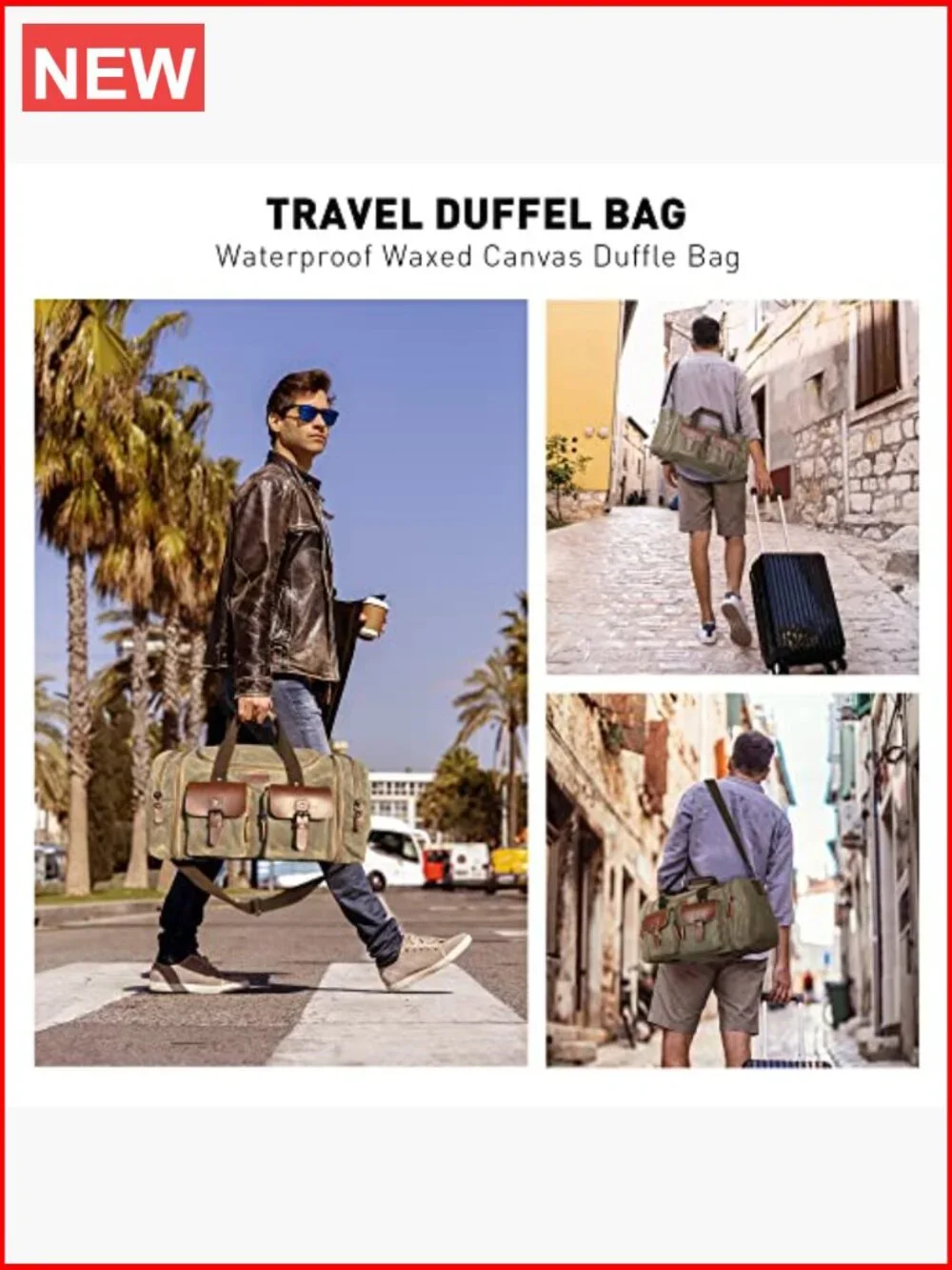 Waxed Canvas 50L Waterproof Weekender Overnight Travel Duffle Bag